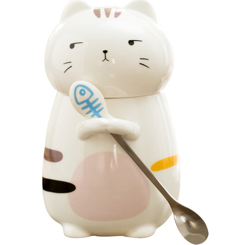 Cute Cat Coffee Mug Cup With Spoon Creative Hand Painted Drinkware Milk Tea Ceramics Cups Novelty Gifts