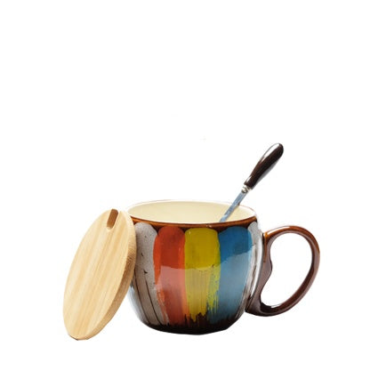Creative Ceramic Coffee Mug with Lid and Spoon – Milk, Water & Breakfast Cup
