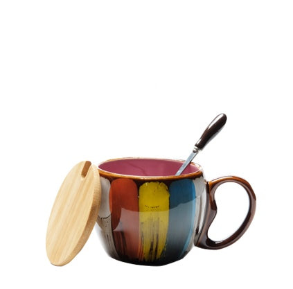 Creative Ceramic Coffee Mug with Lid and Spoon – Milk, Water & Breakfast Cup