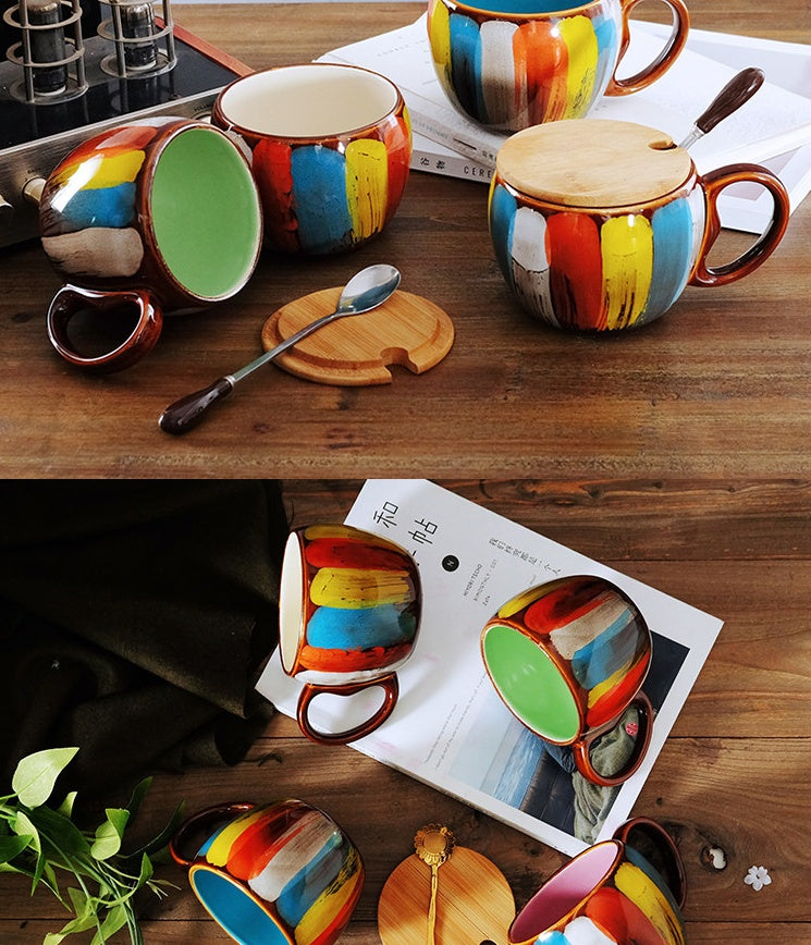 Creative Ceramic Coffee Mug with Lid and Spoon – Milk, Water & Breakfast Cup