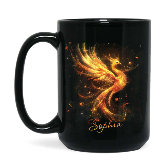 Custom Phoenix Name Mug - Mystical Black Ceramic