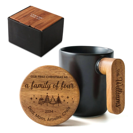 Custom Craft 12 oz Engraved Ceramic Mug with Wooden Lid